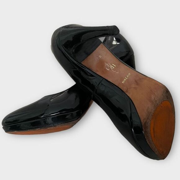Cole Haan Women Black Patent Leather Slip-On Heels Sz 7.5 Office Versatile - Picture 4 of 9